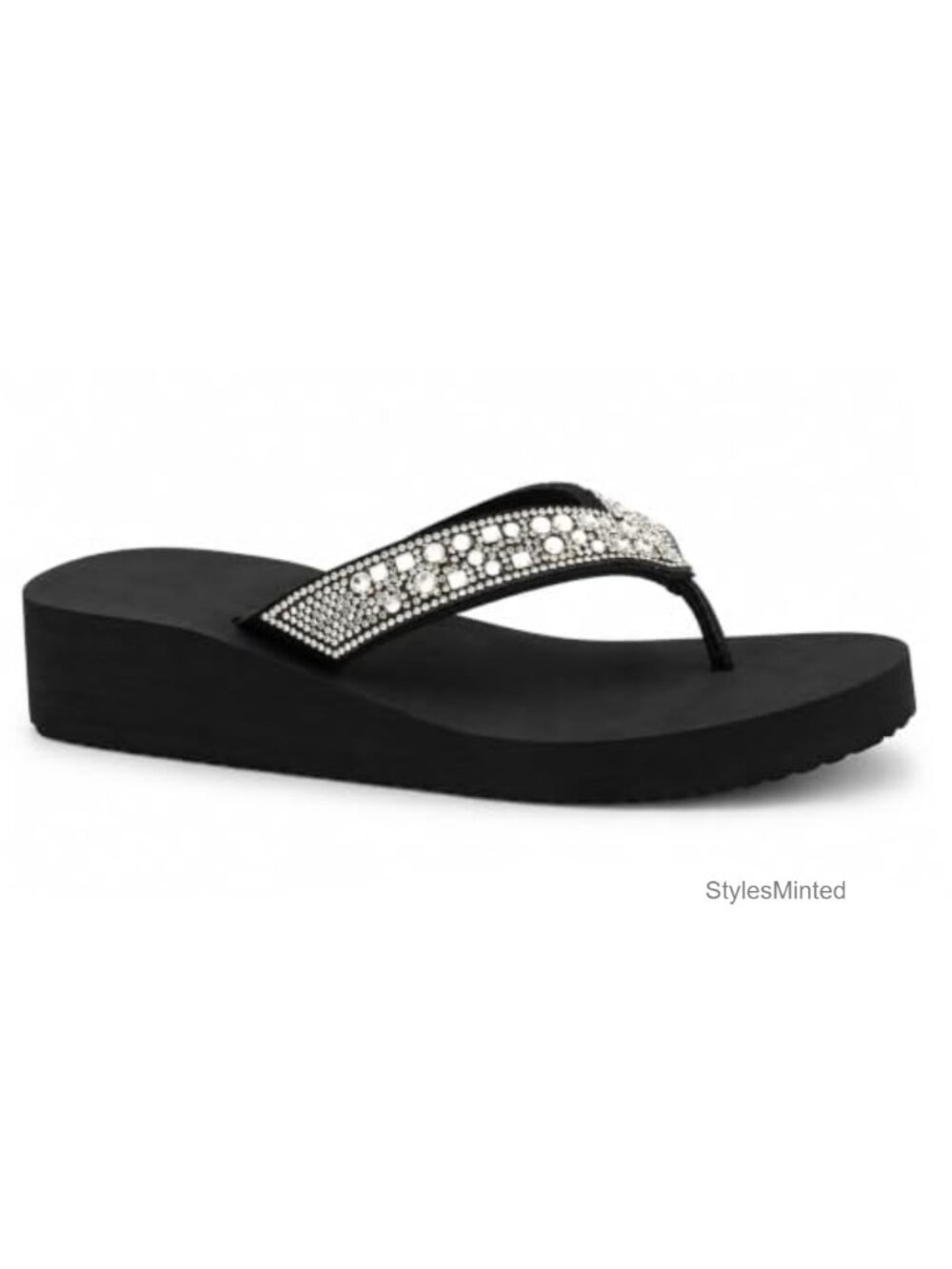 Rhinestone Wedge Flip Flop Sandals Lightweight EVA T-Strap Evening Wedding